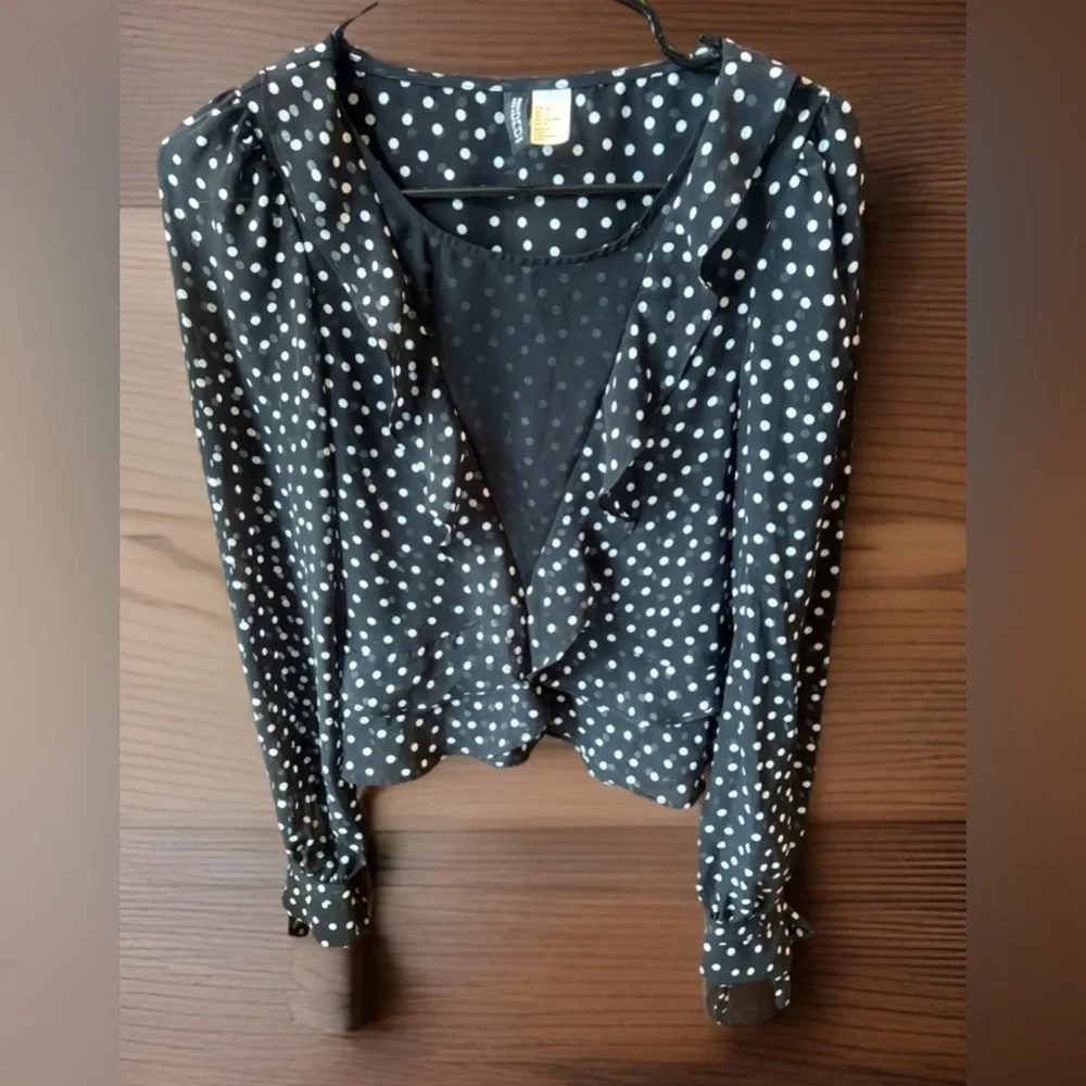 Romantic‎ Parisian Polka Dot Ruffle Blouse – Date Night Chic Sz Small Feminine